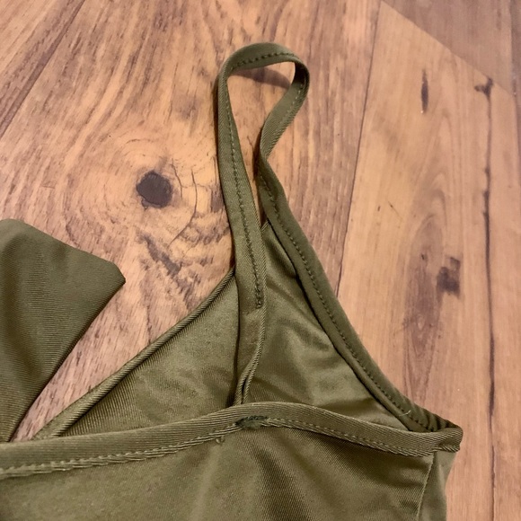 Olive Green Tie Front Cut Out Swimsuit - Picture 2 of 11